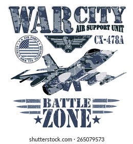 War theme vector graphics and typography t-shirt design for apparel. VARSITY.