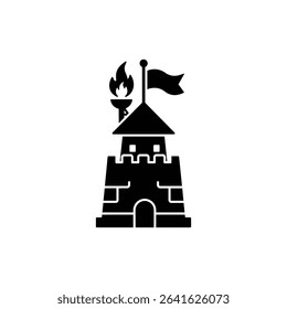 War Tower with Flag and Flame Symbolizing Strength and Honor