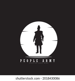 war troop logo, navy silhouette and sun