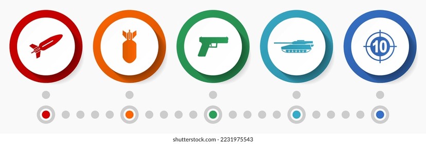 War vector icon set, army concept flat design web buttons, military infographic template