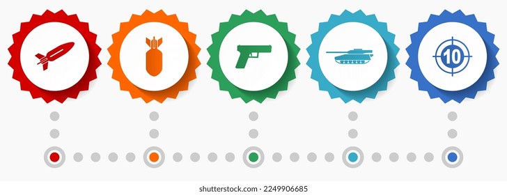 War vector icons, army and weapon flat design web badges collection, business infographic template