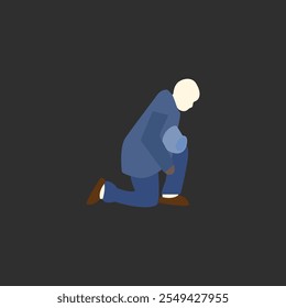 War veteran soldier pays respects to the grave of his fallen comrade . flat vector illustration. Death and cemetery concept for banner, website design or landing web page.