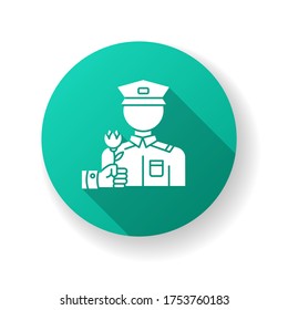 War veterans charity green flat design long shadow glyph icon. Help for army soldier. Memorial Day appreciation. Social help for marines. Government support troops. Silhouette RGB color illustration