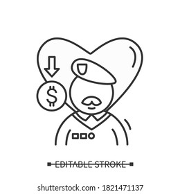 War veterans charity line icon. Humanitarian assistance to War heroes. Memory day. Social assistance to disabled people. Volunteering and charity concept. Isolated vector illustration. Editable stroke