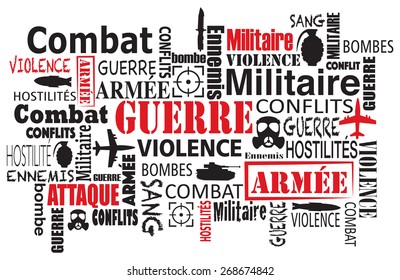 war violence word cloud vector illustration in french