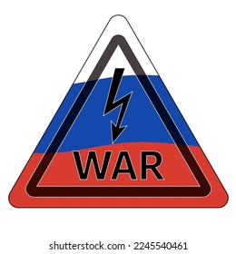 Kriegswarnsymbol mit russischer Flagge. Vektorgrafik des Gefahrensymbols 