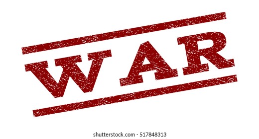 War watermark stamp. Text caption between parallel lines with grunge design style. Rubber seal stamp with dirty texture. Vector dark red color ink imprint on a white background.