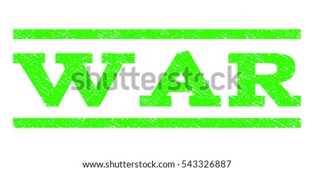 War watermark stamp. Text caption between horizontal parallel lines with grunge design style. Rubber seal stamp with dust texture. Vector light green color ink imprint on a white background.