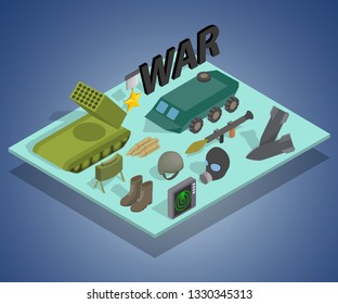 War way concept banner. Isometric banner of war way vector concept for web, giftcard and postcard