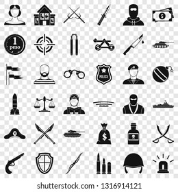 War weapon icons set. Simple style of 36 war weapon vector icons for web for any design