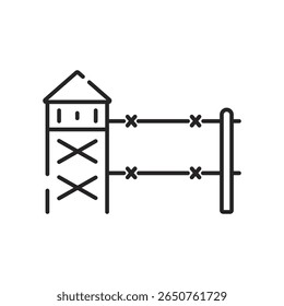 Iconos web de guerra en estilo de línea. Ejército, batalla, conflicto, ejército, misil, refugiados, bomba, tanque, colección.