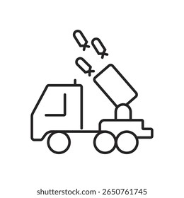 Iconos web de guerra en estilo de línea. Ejército, batalla, conflicto, ejército, misil, refugiados, bomba, tanque, colección.