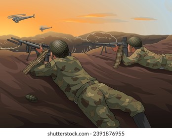 Fondo de zona de guerra con helicóptero