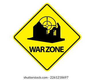 Señal de zona de guerra, zona peligrosa de conflicto armado militar. Peligro de ser disparado con armas y armas de fuego. Ilustración del vector