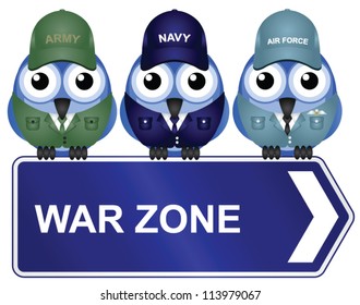War zone sign isolated on white background