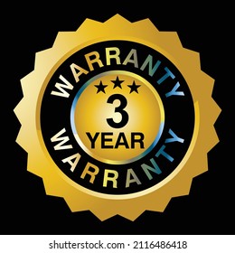 Waranty, 3 year, sticker and label vector