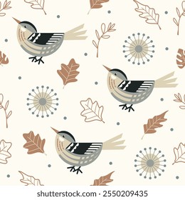 A warbler with geometric patterns amidst the autumn 