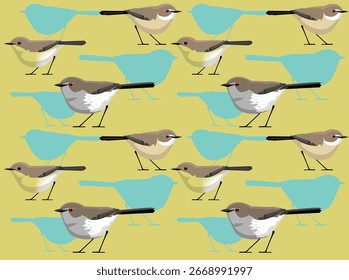 Warbler Gerygone Set Bird Cartoon Character Seamless Wallpaper Background