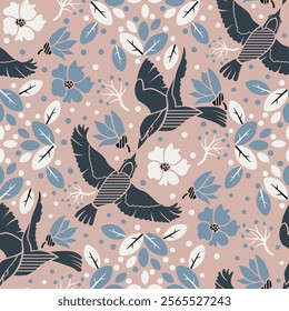 Warbler pattern silhouettes style and hand draw line