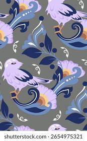 Warbler patterns with Botanical floral ethnic motif fabric flat design
