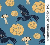 Warbler patterns with Poisonous mushroom flat design  