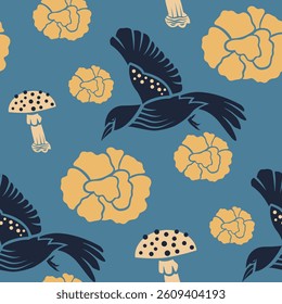 Warbler patterns with Poisonous mushroom flat design  