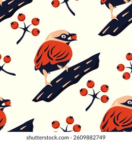 Warbler patterns with Wild fruits flat design For textiles, tiles,Washi tape
