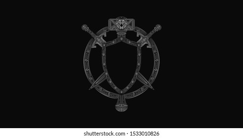 Warcraft Alliance Emblem, Warcraft Reforeged crest, World of Warcraft logo, Lordaeron symbol Royal crest for team. Shield, swords and mace weapons totem.
