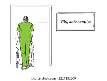 Ward Boy Taking Patient to Physiotherapy doctor Vector Art