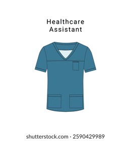 Ward staff Healthcare Assistant clothing flat fashion illustration scrubs design. Workwear template for hospital wards, medical fashion designers. 