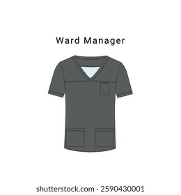 Ward staff Ward Manager clothing flat fashion illustration scrubs design. Workwear template for hospital wards, medical fashion designers. 