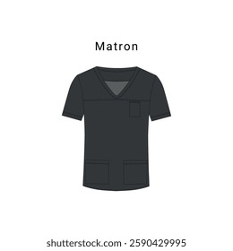 Ward staff Matron clothing flat fashion illustration scrubs design. Workwear template for hospital wards, medical fashion designers. 