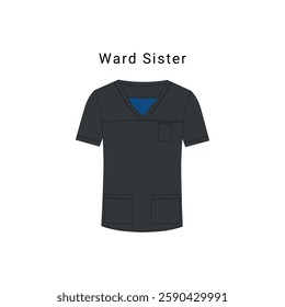 Ward staff Ward Sister clothing flat fashion illustration scrubs design. Workwear template for hospital wards, medical fashion designers. 