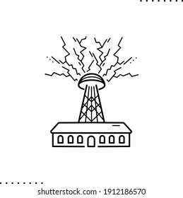 Wardenclyffe Tower, clean energy production, lightning power vector icon in outlines