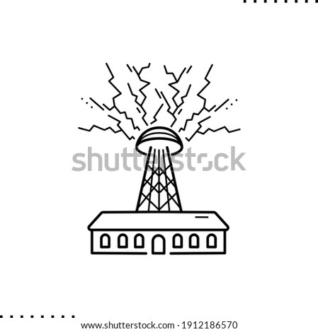 Wardenclyffe Tower, clean energy production, lightning power vector icon in outlines