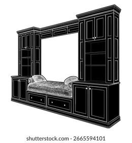 Armario Juego de Cama Aparador Vector 01. Muebles del dormitorio aislados en un fondo blanco.