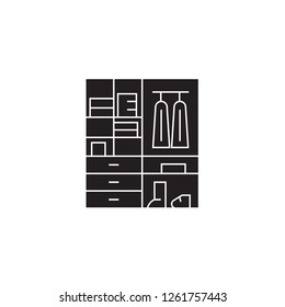 Wardrobe black vector concept icon. Wardrobe flat illustration, sign