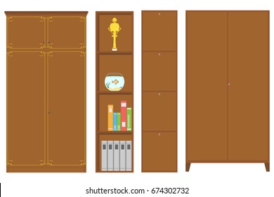 Wardrobe, bookcase, wardrobe with shelves. Flat design, vector illustration, vector.