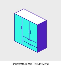 Wardrobe cabinet isometric vector icon illustration