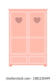 Wardrobe in the children's room in retro style. Cupboard. Vector flat illustration on white background.