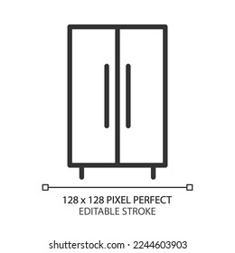 Wardrobe closet pixel perfect linear icon. Armoire for bedroom. Wooden cabinet. Contemporary home furniture store. Thin line illustration. Contour symbol. Vector outline drawing. Editable stroke