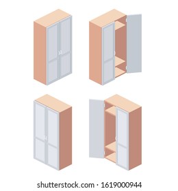 Wardrobe closet. Vector 3d isometric, color web icon, new flat style. Creative illustration design, idea for infographics.