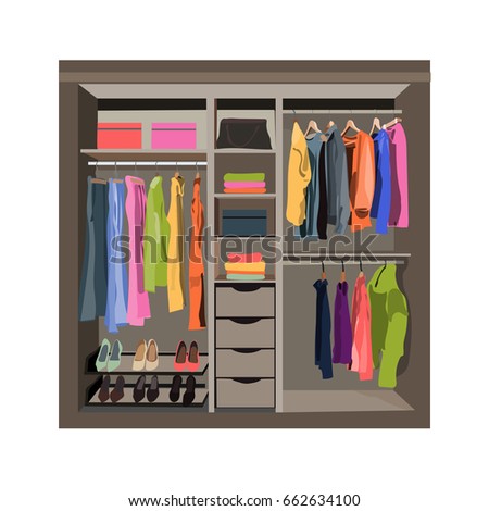 wardrobe closet vector illustration. clothes rack hanging display.