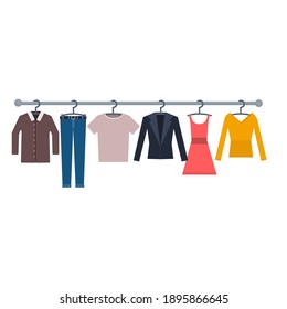 Colored clothes or apparel hanging on hangers Vector Image