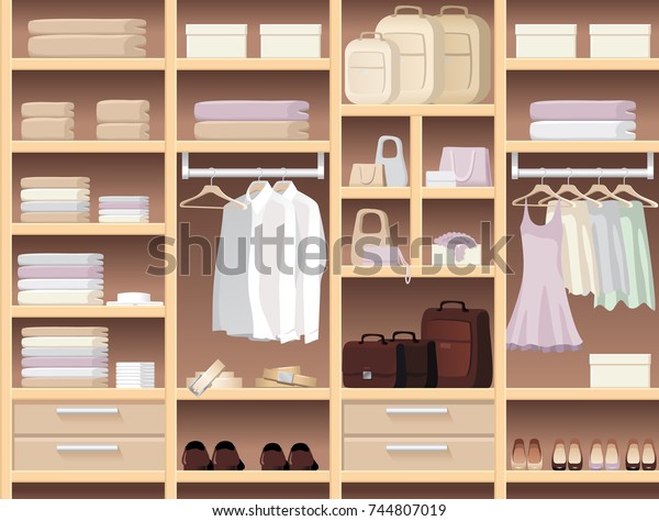 Wardrobe Clothes Footwear Accessories Vector Illustration Stock