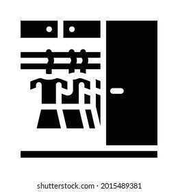 wardrobe with clothes glyph icon vector. wardrobe with clothes sign. isolated contour symbol black illustration