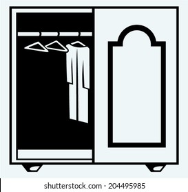 Wardrobe with clothes. Image isolated on blue background
