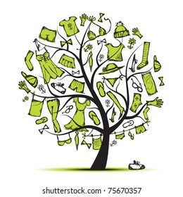 Wardrobe, clothes on tree for your design