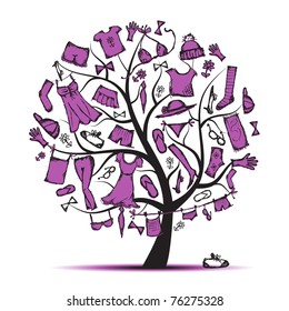 Wardrobe, clothes on tree for your design