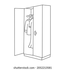 Шкаф с одеждой контур. Wardrobe with clothes outline vector. Isolated background.